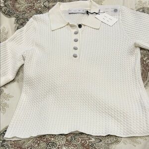 Proenza Schouler White Label Ivory Textured Knit polo sweater